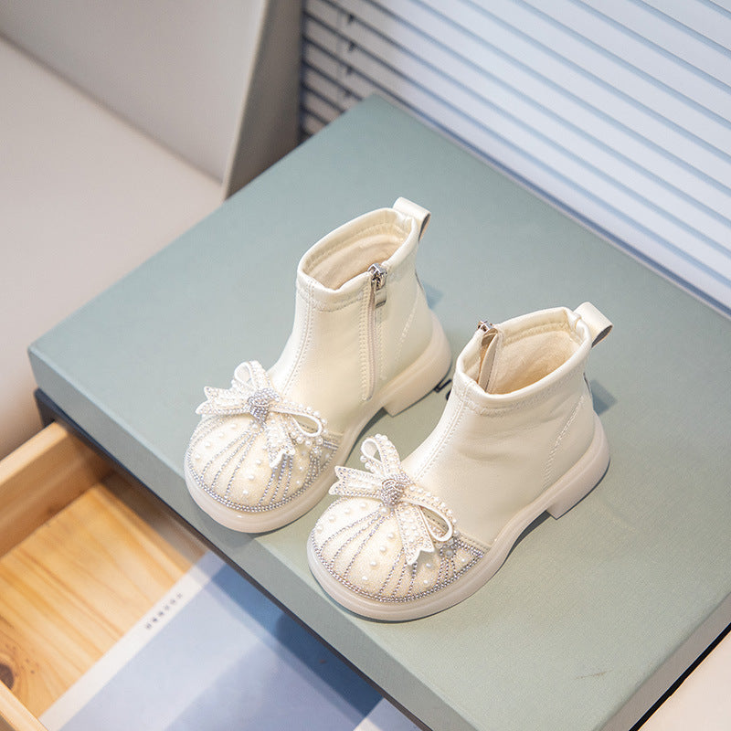 Kids Rhinestone Booties With Soft Soles 1