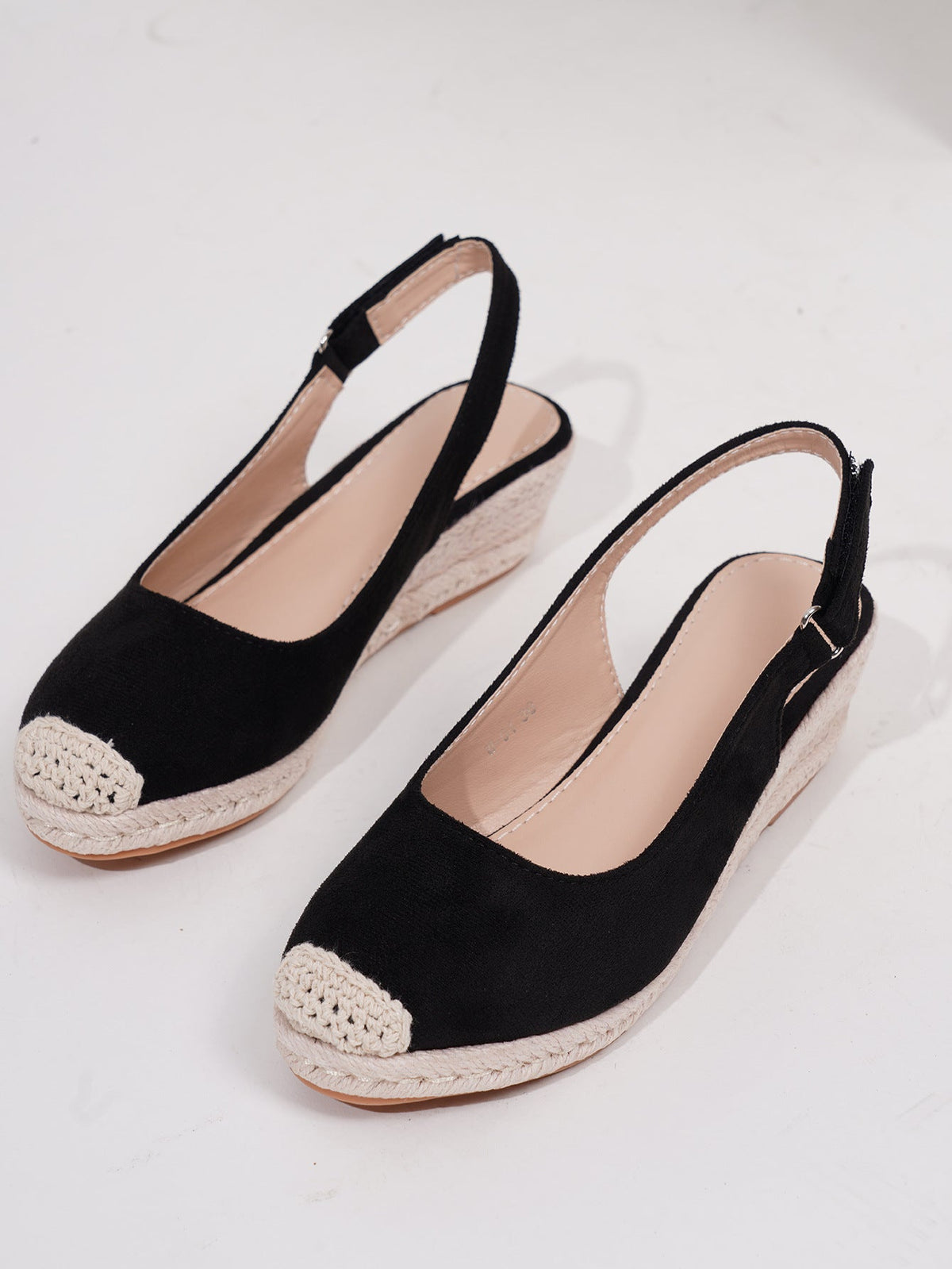 Retro Closed-toe Slingback Wedge Womens Shoes Straw-woven 6