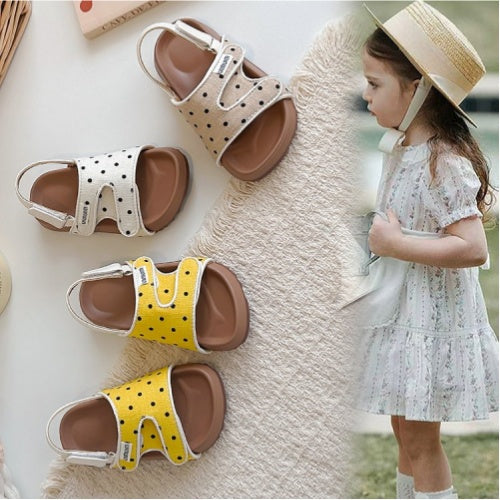 2026 Summer New Kids Sandals, Soft Light Sole Girls Shoes, Fashion Polka Dot Hook & Loop Beach Shoes For Little Middle Big Kids 1