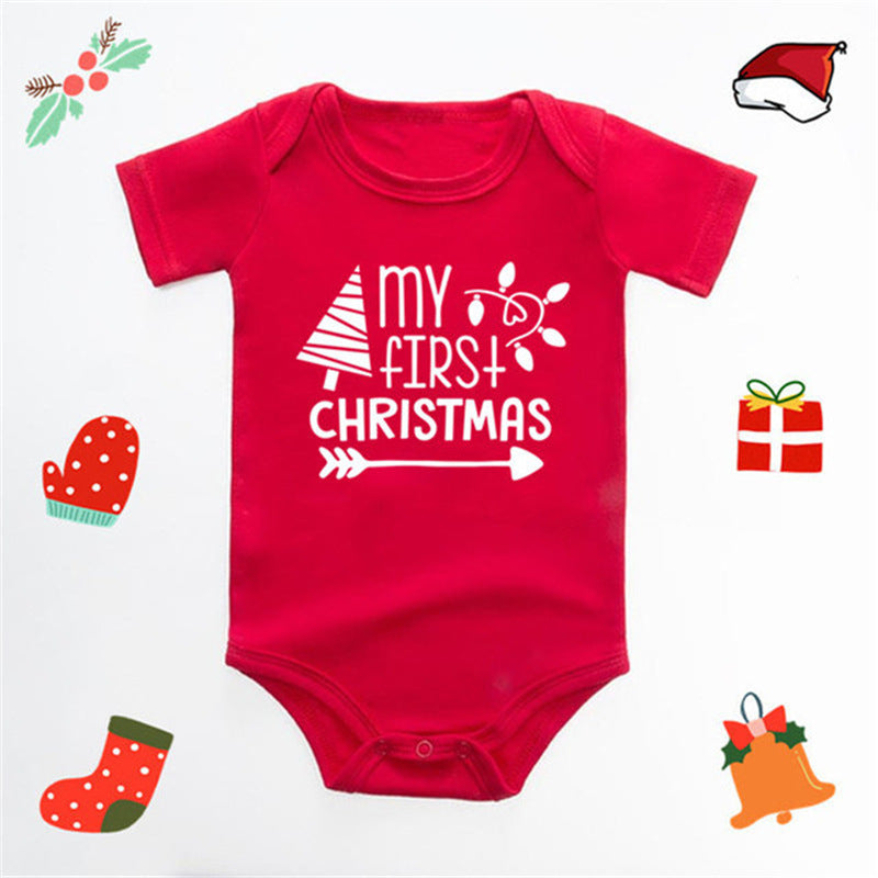 Christmas Deer English Letters Printed Red Triangle Rompers 13