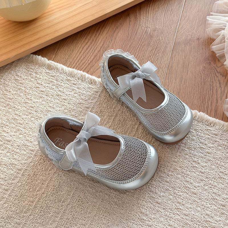 Girls' Fashion Mesh Soft Sole Anti Slip Lace Bow Low Top Princess Single Shoe 7