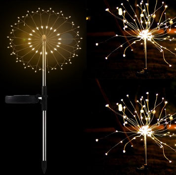 New Ground Plug Solar Fireworks Light LED Light String Copper Wire Outdoor Garden Decoration Star Lights Christmas Lights 39