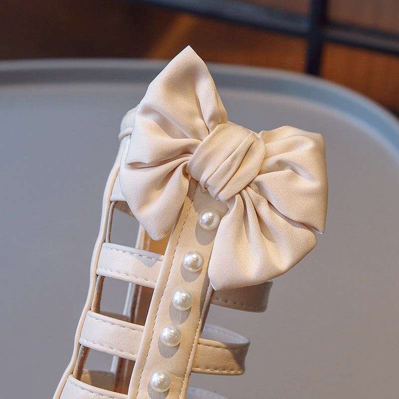 Summer Style Hollow-out Bow Pearl Sandals For Girls 4