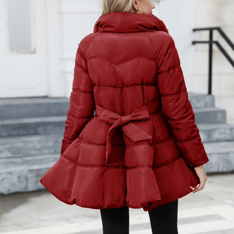 Newest Big Skirt Design Coat Winter Warm Slim-fitting Stand-collar Mid-length Thickened Waist Cotton Jacket Women Clothing 7