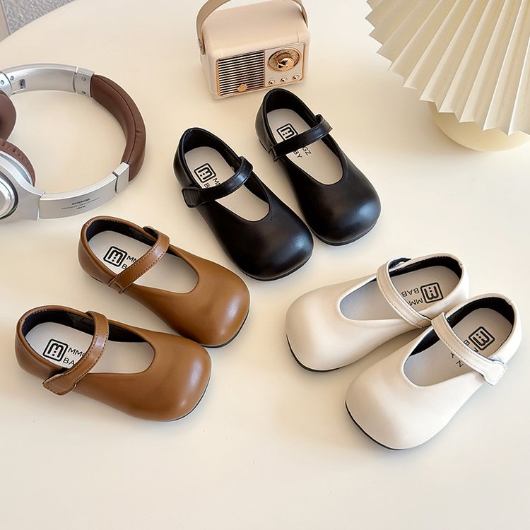 Children's Round Toe Small Leather Shoes, College Style Girls' Middle School, Children's Princess Shoes, Girls' Velcro Single Shoes 1