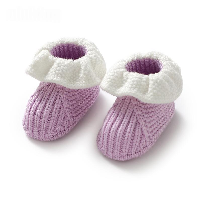 Cute Solid-color Ruffled-knit Toddler Shoes Wool Knitted Floor Socks For Babies And Toddlers 3