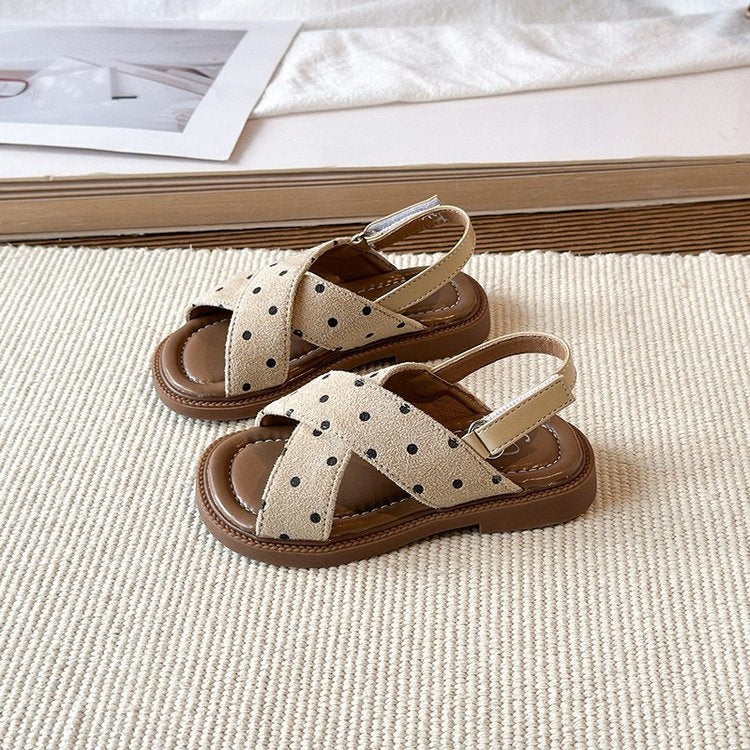 2026 Summer New Girls Sandals, Polka Dot Open-Toe Shoes, Princess Style Beach Shoes & Casual Slippers For Little Girls 3