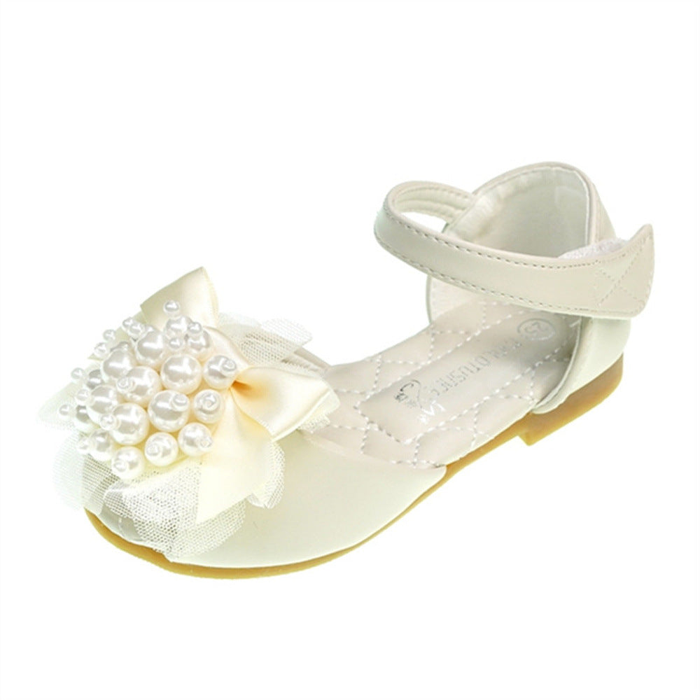 Girls' Princess Stylish Peep Toe Pearl Flower Soft Bottom Sandals 4