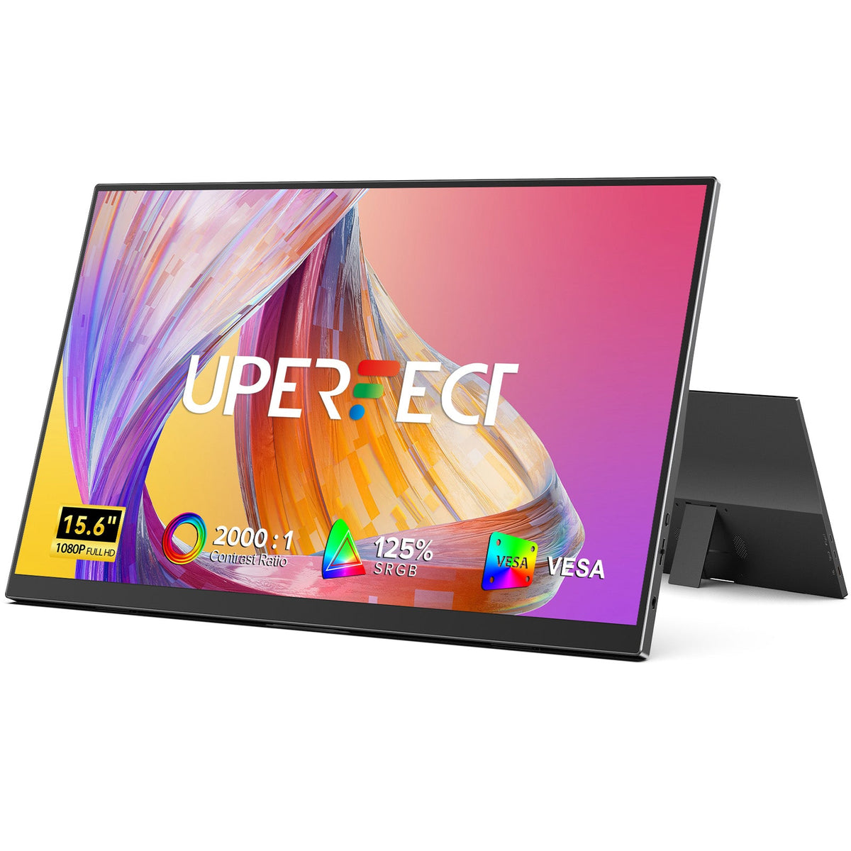 UPERFECT 15.6 Inch Portable Monitor 1080P FHD IPS Display 125 Percent SRGB USB C HDMI Plug And Play Built In Stand Dual Speakers For Laptop PC MacBook PS5 Xbox Switch 1