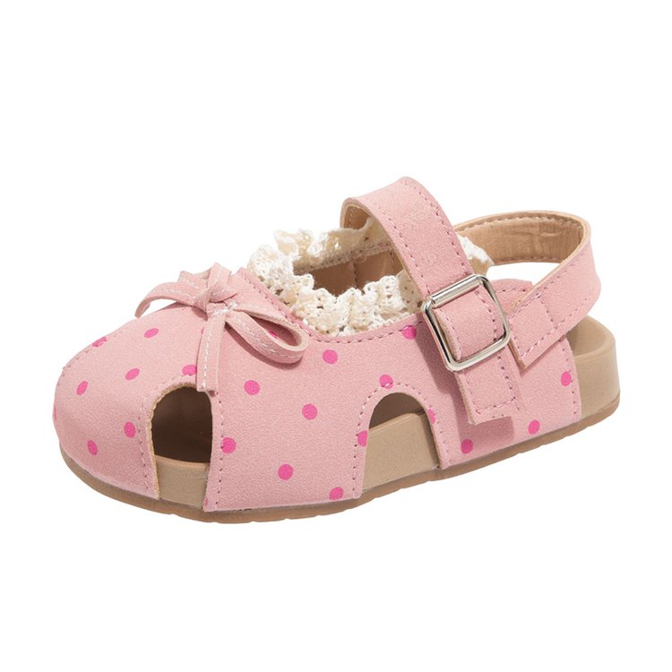 Girls' Sandals For Summer, Little Girls' Polka Dot Princess Shoes With Soft Soles And Toe Caps, Beach Walking Shoes For Beginners 6