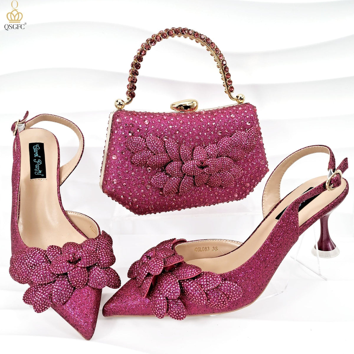 Cross-border Ladies Party Shoes Bag Set Handmade Leaf Decorative Wine Glass Heel 15