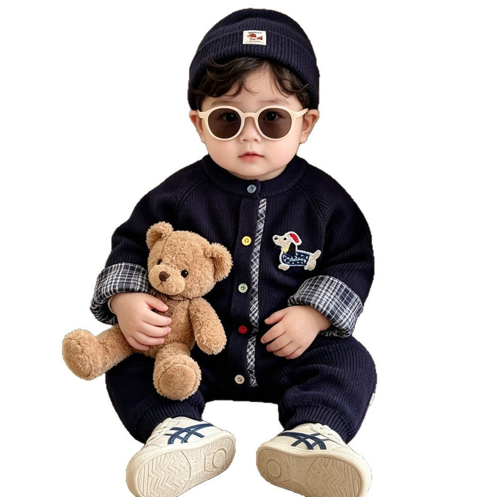 Trendy Knitted Wool Romper Two-piece Set Dachshund-themed Onesie 5