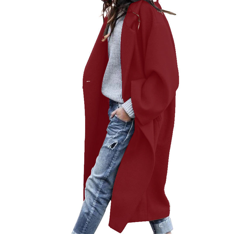 Casual Long Jacket With Pockets Solid Color Single Breasted Lapel Woolen Coat For Women Warm Winter Clothing 10
