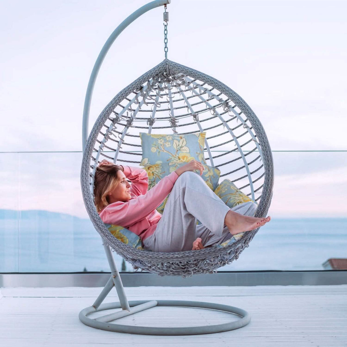 Egg Chair Hanging Basket Seat Soft Cushion with Headrest 17