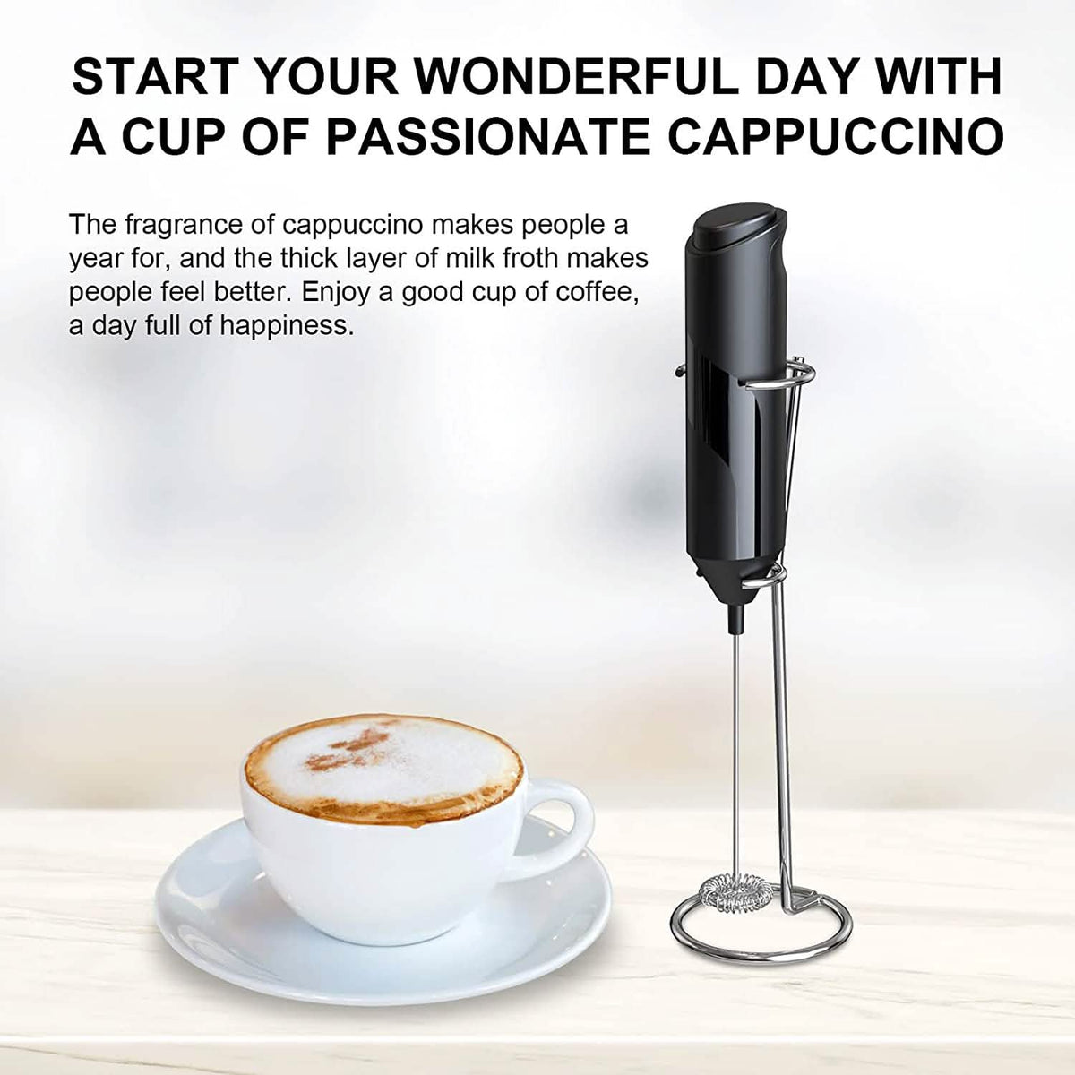 Electric Milk Frother Handheld with Stainless Steel Stand 6