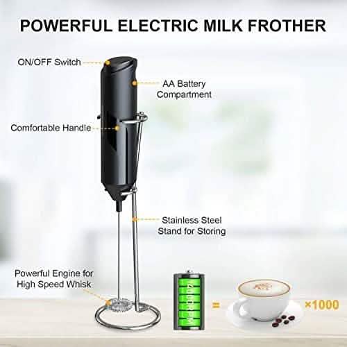 Electric Milk Frother Handheld with Stainless Steel Stand 2