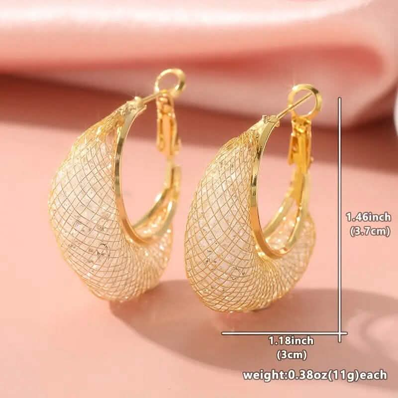 Elegant Crescent Mesh Hoop Earrings with Sparkling Cubic Zirconia 2