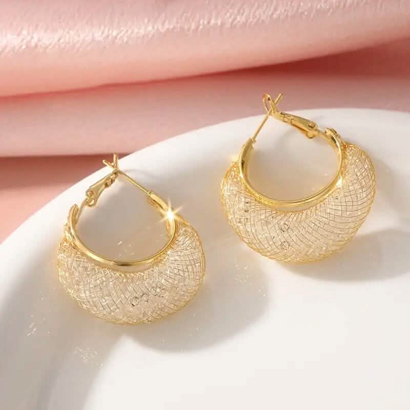 Elegant Crescent Mesh Hoop Earrings with Sparkling Cubic Zirconia 4