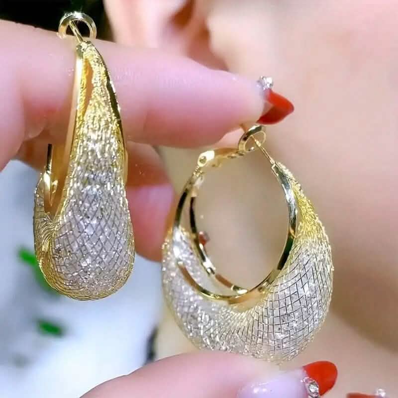 Elegant Crescent Mesh Hoop Earrings with Sparkling Cubic Zirconia 1