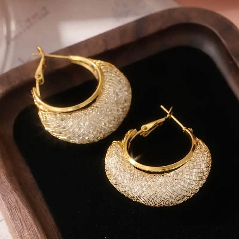 Elegant Crescent Mesh Hoop Earrings with Sparkling Cubic Zirconia 3
