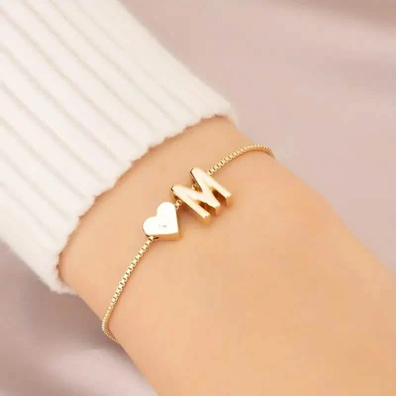 Elegant Love Heart Charm Bracelet - Delicate Minimalist Link Chain 15