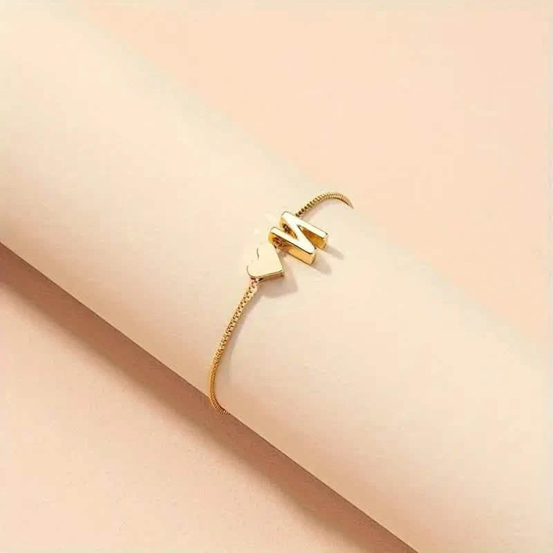 Elegant Love Heart Charm Bracelet - Delicate Minimalist Link Chain 16