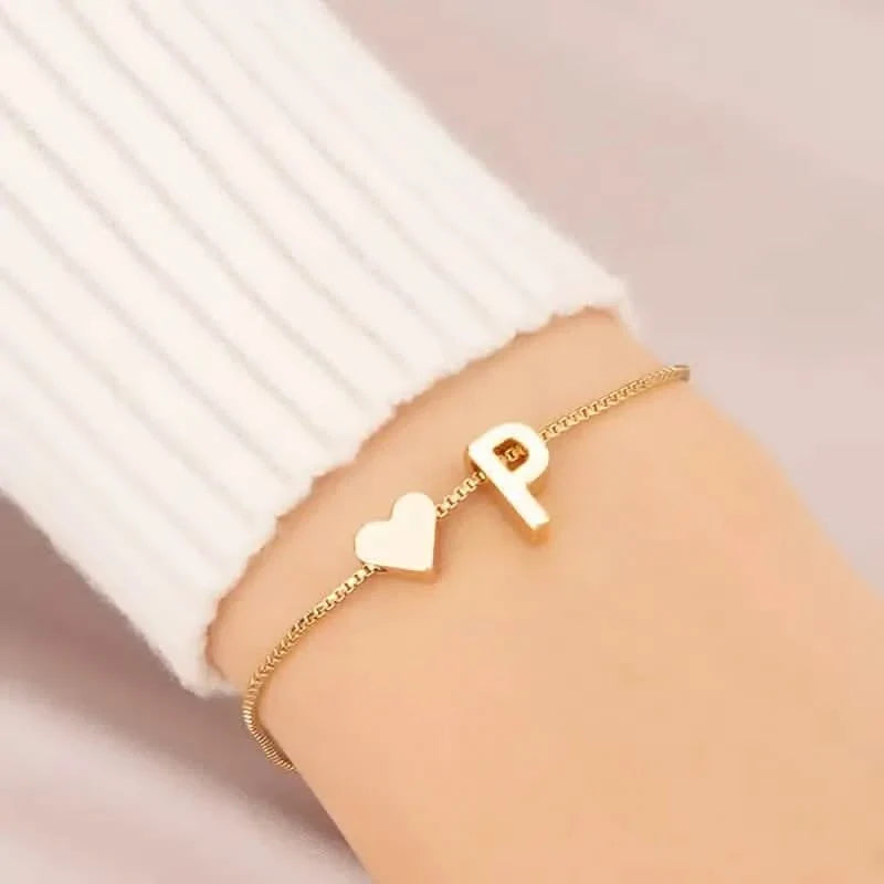 Elegant Love Heart Charm Bracelet - Delicate Minimalist Link Chain 18