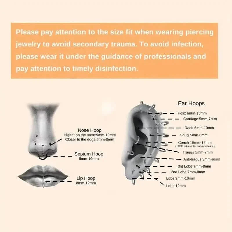 Elegant Punk-Style Stainless Steel Nose Rings - Clip-On Non-Piercing Design 10