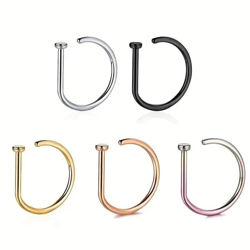 Elegant Punk-Style Stainless Steel Nose Rings - Clip-On Non-Piercing Design 7
