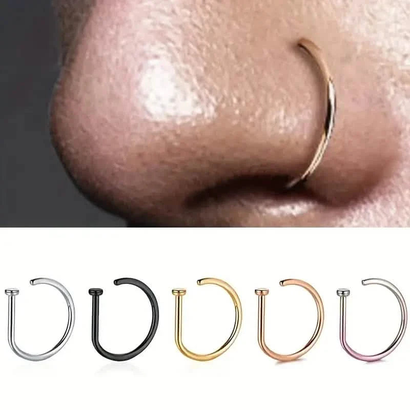 Elegant Punk-Style Stainless Steel Nose Rings - Clip-On Non-Piercing Design 1