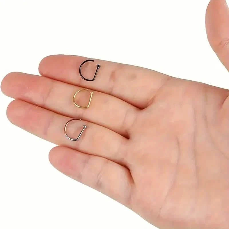 Elegant Punk-Style Stainless Steel Nose Rings - Clip-On Non-Piercing Design 8