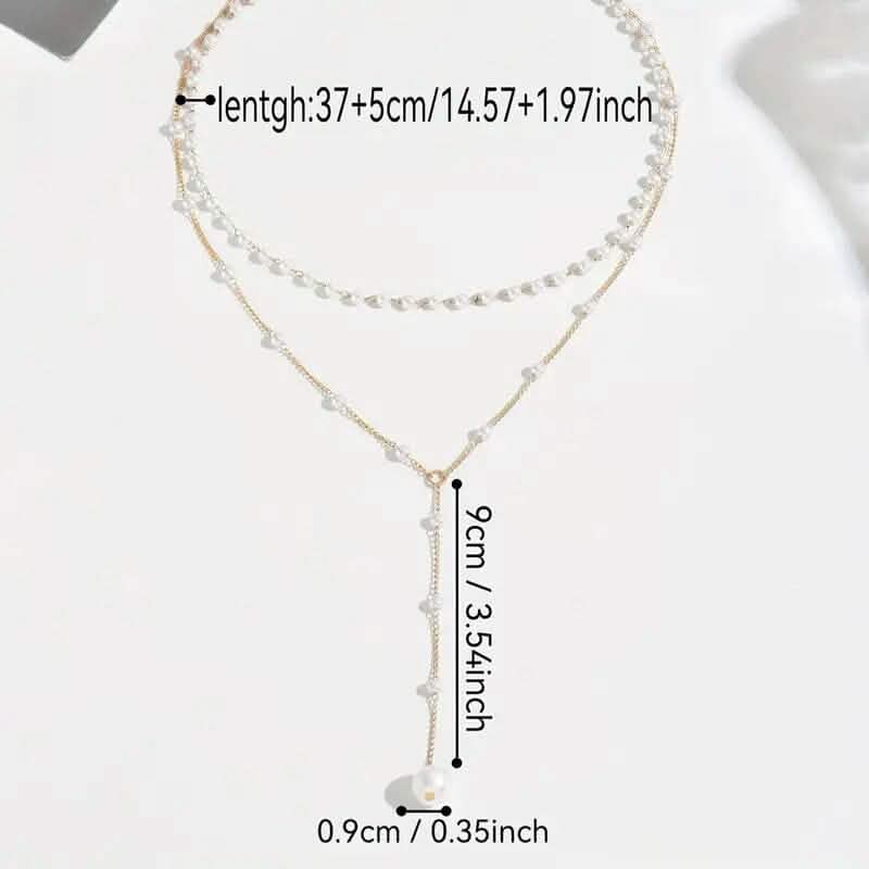 Elegant Vintage Style Double-Layer Pendant Necklace with Imitation Pearl Accents and Tassel Drop 4