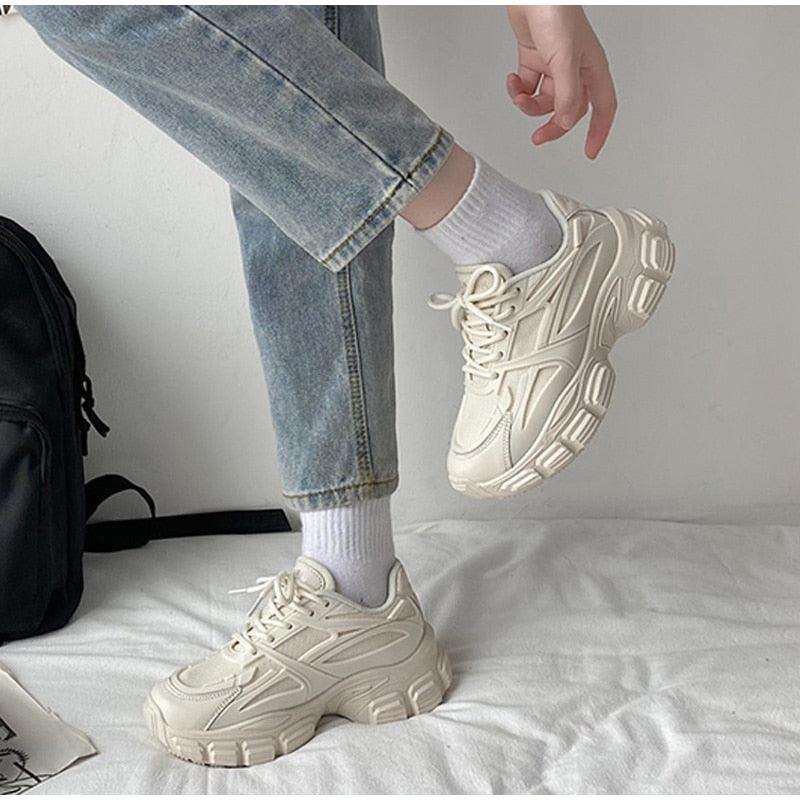 Elegant Women's Sneakers Lace Up Thick Platform Casual Shoes Leather Comfortable Walking Footwear Fashion New Lightweight Casual Everyday Walking Fashion Sneakers 18