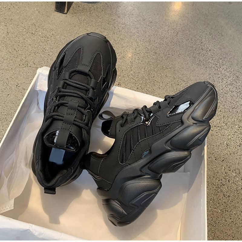 Elegant Women's Sneakers Lace Up Thick Platform Casual Shoes Leather Comfortable Walking Footwear Fashion New Lightweight Casual Everyday Walking Fashion Sneakers 32