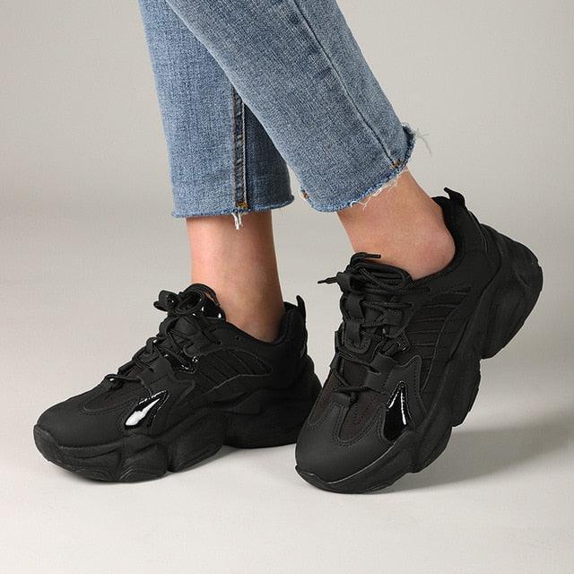 Elegant Women's Sneakers Lace Up Thick Platform Casual Shoes Leather Comfortable Walking Footwear Fashion New Lightweight Casual Everyday Walking Fashion Sneakers 27