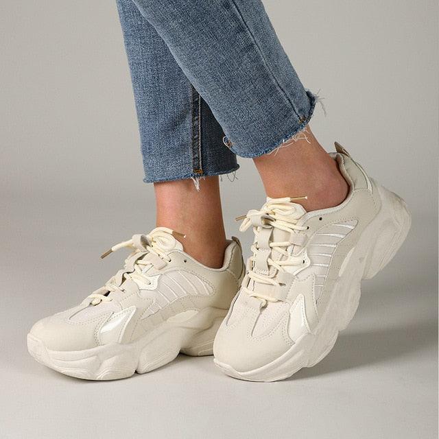 Elegant Women's Sneakers Lace Up Thick Platform Casual Shoes Leather Comfortable Walking Footwear Fashion New Lightweight Casual Everyday Walking Fashion Sneakers 17
