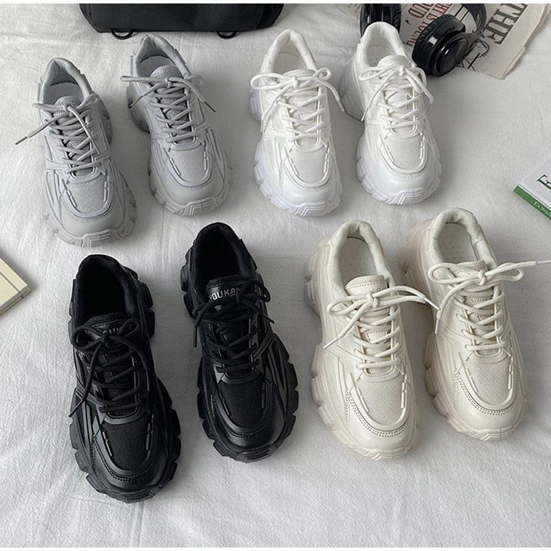 Elegant Women's Sneakers Lace Up Thick Platform Casual Shoes Leather Comfortable Walking Footwear Fashion New Lightweight Casual Everyday Walking Fashion Sneakers 9