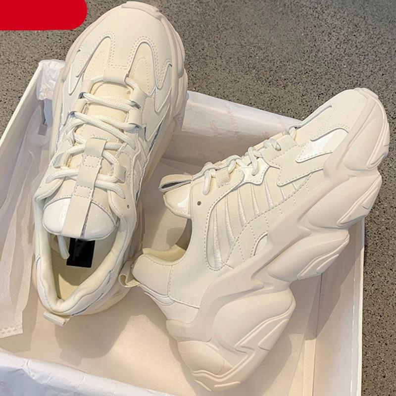 Elegant Women's Sneakers Lace Up Thick Platform Casual Shoes Leather Comfortable Walking Footwear Fashion New Lightweight Casual Everyday Walking Fashion Sneakers 1