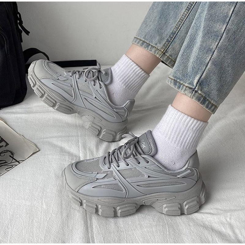 Elegant Women's Sneakers Lace Up Thick Platform Casual Shoes Leather Comfortable Walking Footwear Fashion New Lightweight Casual Everyday Walking Fashion Sneakers 28