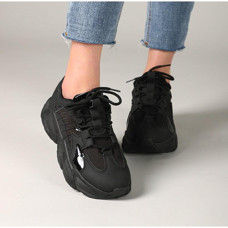 Elegant Women's Sneakers Lace Up Thick Platform Casual Shoes Leather Comfortable Walking Footwear Fashion New Lightweight Casual Everyday Walking Fashion Sneakers 7
