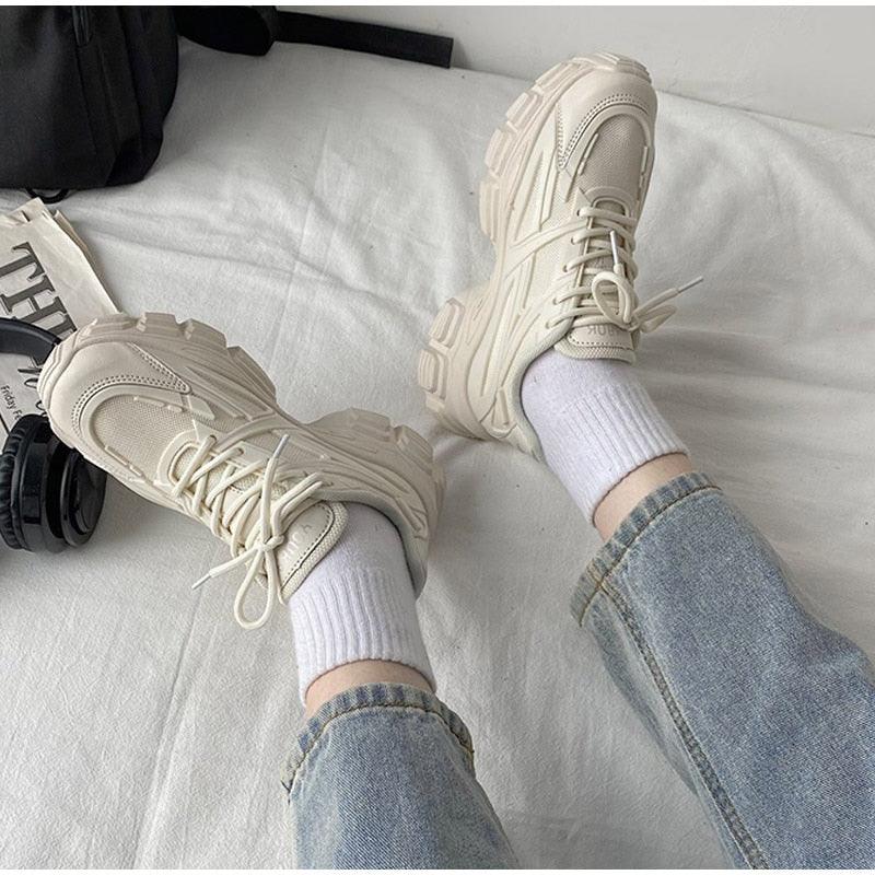 Elegant Women's Sneakers Lace Up Thick Platform Casual Shoes Leather Comfortable Walking Footwear Fashion New Lightweight Casual Everyday Walking Fashion Sneakers 11