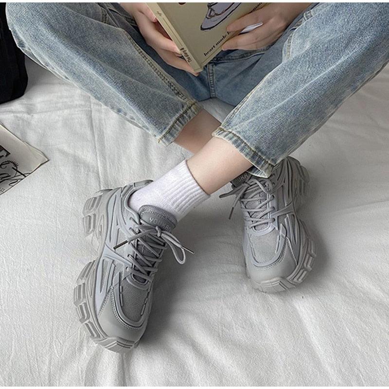 Elegant Women's Sneakers Lace Up Thick Platform Casual Shoes Leather Comfortable Walking Footwear Fashion New Lightweight Casual Everyday Walking Fashion Sneakers 24