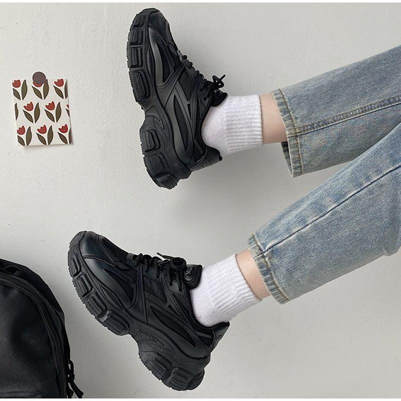 Elegant Women's Sneakers Lace Up Thick Platform Casual Shoes Leather Comfortable Walking Footwear Fashion New Lightweight Casual Everyday Walking Fashion Sneakers 14