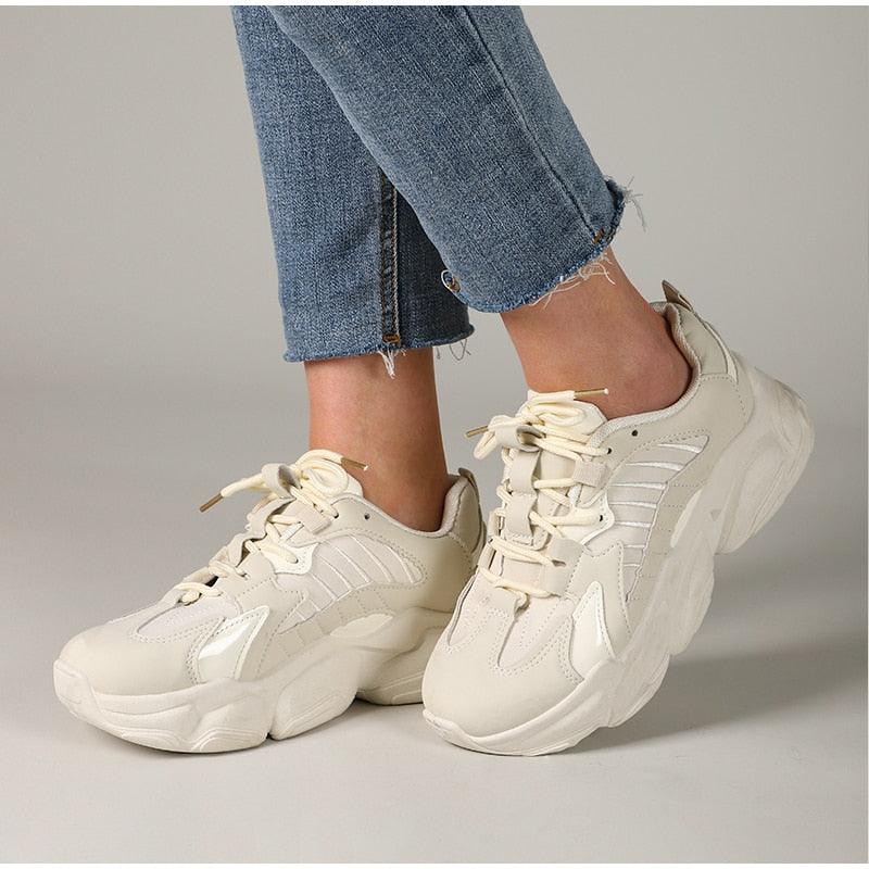 Elegant Women's Sneakers Lace Up Thick Platform Casual Shoes Leather Comfortable Walking Footwear Fashion New Lightweight Casual Everyday Walking Fashion Sneakers 20