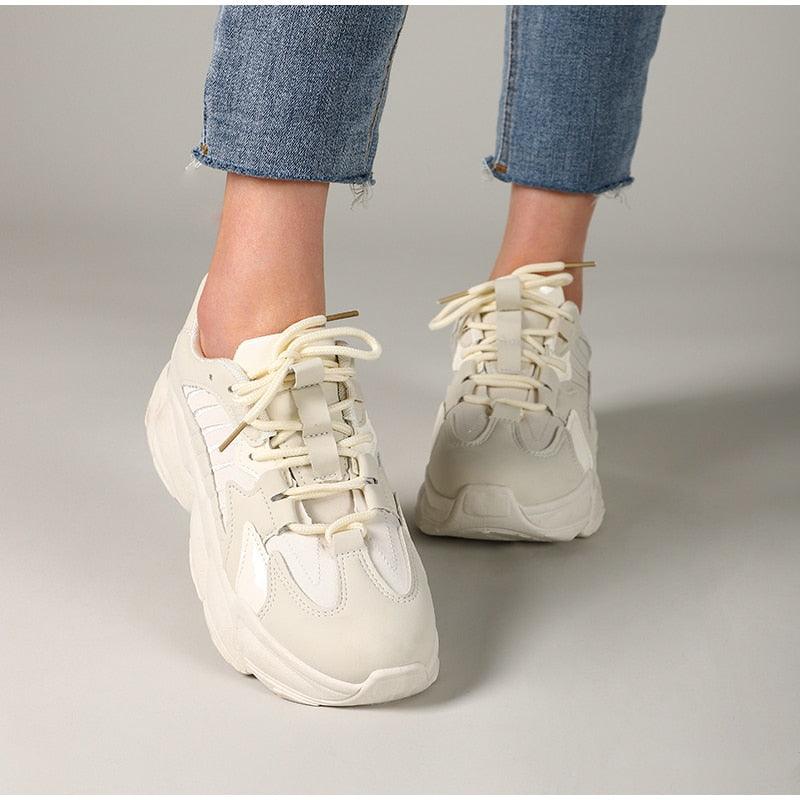 Elegant Women's Sneakers Lace Up Thick Platform Casual Shoes Leather Comfortable Walking Footwear Fashion New Lightweight Casual Everyday Walking Fashion Sneakers 22