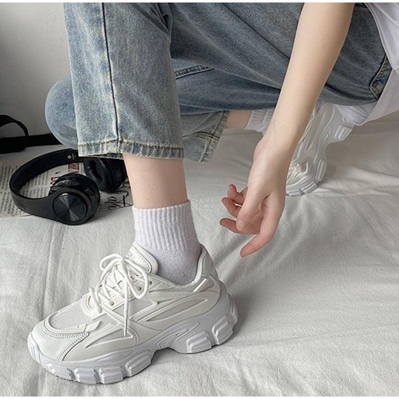 Elegant Women's Sneakers Lace Up Thick Platform Casual Shoes Leather Comfortable Walking Footwear Fashion New Lightweight Casual Everyday Walking Fashion Sneakers 26