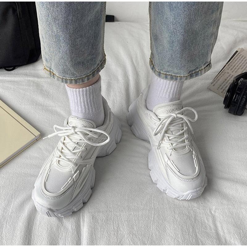 Elegant Women's Sneakers Lace Up Thick Platform Casual Shoes Leather Comfortable Walking Footwear Fashion New Lightweight Casual Everyday Walking Fashion Sneakers 12