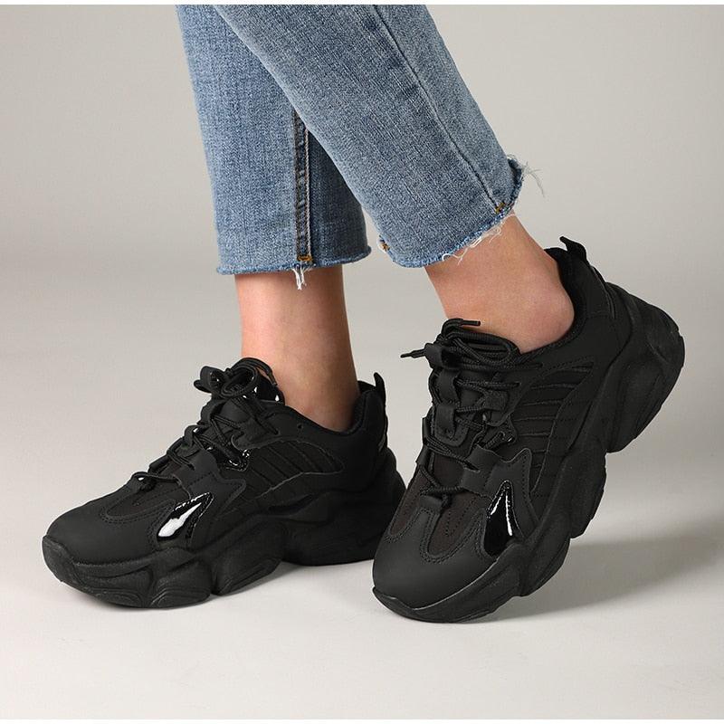 Elegant Women's Sneakers Lace Up Thick Platform Casual Shoes Leather Comfortable Walking Footwear Fashion New Lightweight Casual Everyday Walking Fashion Sneakers 10