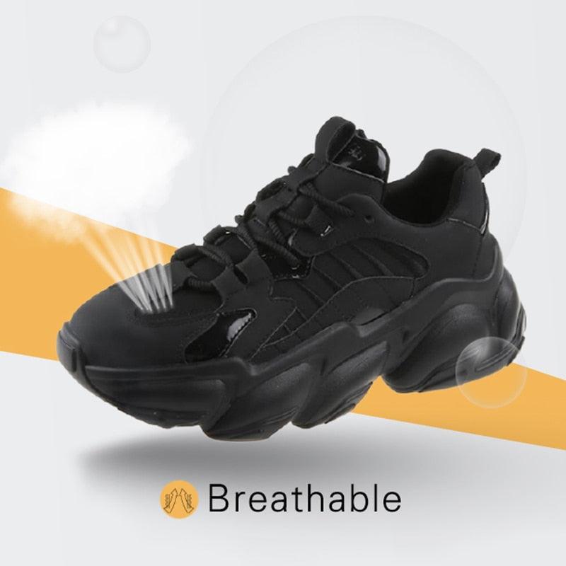 Elegant Women's Sneakers Lace Up Thick Platform Casual Shoes Leather Comfortable Walking Footwear Fashion New Lightweight Casual Everyday Walking Fashion Sneakers 8
