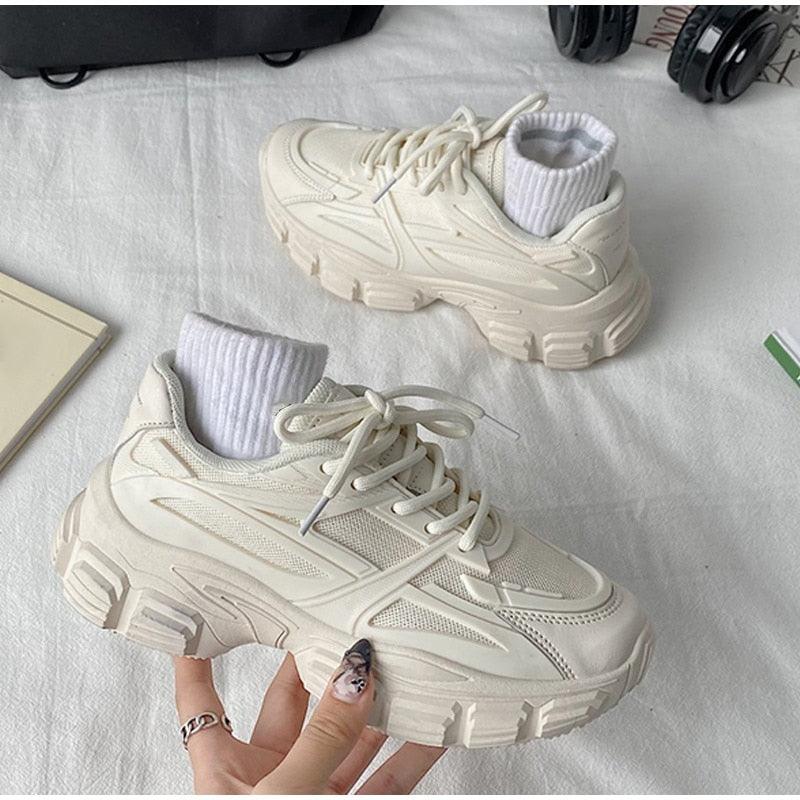Elegant Women's Sneakers Lace Up Thick Platform Casual Shoes Leather Comfortable Walking Footwear Fashion New Lightweight Casual Everyday Walking Fashion Sneakers 21